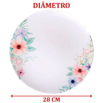 Kit Jogo De Prato Raso Jantar 8 Pessoas 8pçs Floratta 28cm