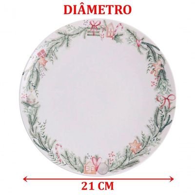 Jogo Prato Sobremesa Lanche 8 Pessoas 8pçs Noite Feliz 21cm