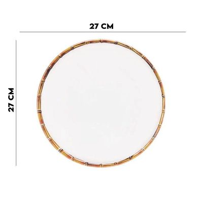 Prato Raso Borda De Bambu Melamina Branco Bon Gourmet 27cm