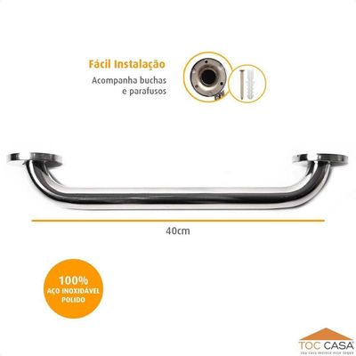 Barra De Apoio Tubular Em Inox Polido Diâmetro 1.1/4 De 40cm