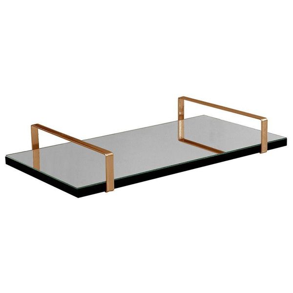 Bandeja Espelhada 25x50cm Borda Infinita Preta Com Alça Cobre