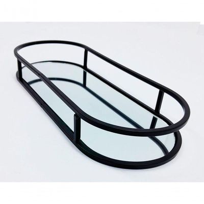 Bandeja Oval Espelhada Metal Preto Lavabo Multiuso 30x12cm