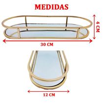 Bandeja Oval Espelhada Metal Preto Lavabo Multiuso 30x12cm