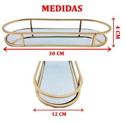 Bandeja Oval Espelhada Metal Preto Lavabo Multiuso 30x12cm
