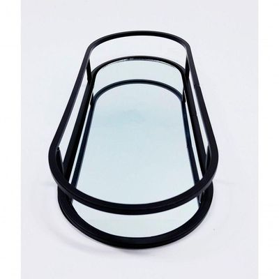 Bandeja Oval Espelhada Metal Preto Lavabo Multiuso 30x12cm