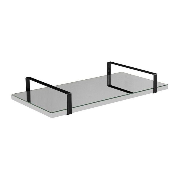 Bandeja Espelhada 25x50cm Borda Infinita Branca Com Alça Preta