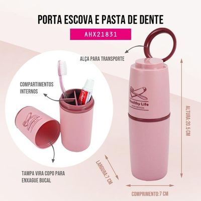 Conjunto De Frascos Com 10 Peças E Porta Escova E Pasta De Dente - Jacki Design Rosa