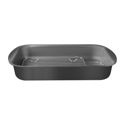 Assadeira Com Grelha Alumínio Com Revestimento Antiaderente Starflon Grafite 34 Cm 4,9l