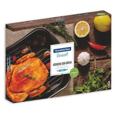 Assadeira Com Grelha Alumínio Com Revestimento Antiaderente Starflon Grafite 34 Cm 4,9l