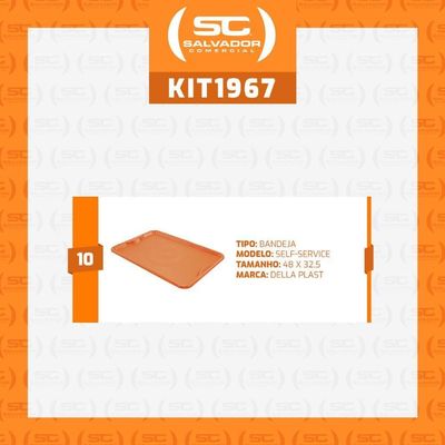 Conjunto 10 Bandejas Plásticas Self-service Refeição 48 X 32,5 X 2 Br-100 Laranja - Della Plast