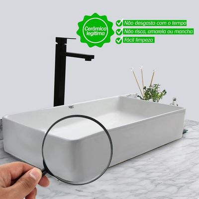 Kit Cuba Pia Louça Cerâmica Banheiro C/ Torn E Vál Preta S23