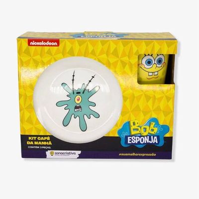 Kit 3 Peças Bowl, Caneca E Prato Bob Esponja