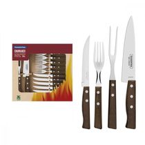 Jogo De Talheres Para Churrasco Tramontina Em Aço Inox Com Cabo De Madeira Natural 14 Peças