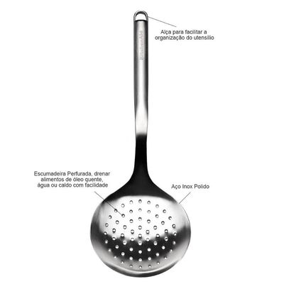 Escumadeira De Aço Inox Com Alça Luxo Premium Kitchenaid