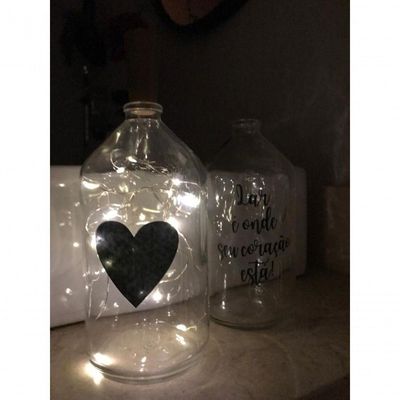 Vaso Garrafa De Vidro Com Luz Led Coração Decoração