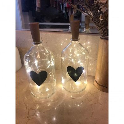 Vaso Garrafa De Vidro Com Luz Led Coração Decoração