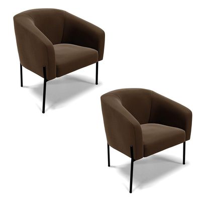 Poltrona Pé De Ferro Preto Kit 2 Stella Suede Marrom D03 - D'rossi