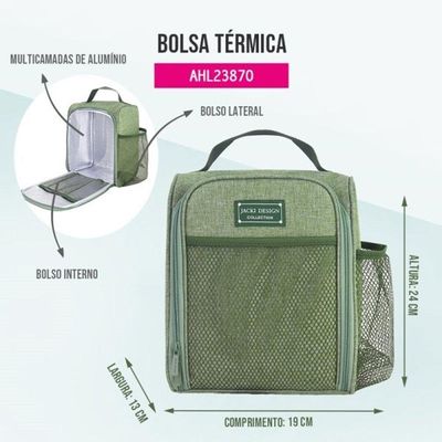 Conjunto Bolsa Térmica C- Bolsos E Pote De Marmita, Garrafa 430 Ml E Porta Talheres Verde