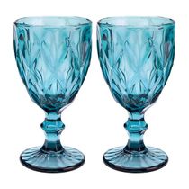 Jogo 2 Taças De Vidro Diamond Diamante Azul 300ml água Class Home