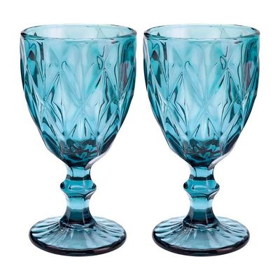 Jogo 2 Taças De Vidro Diamond Diamante Azul 300ml água Class Home