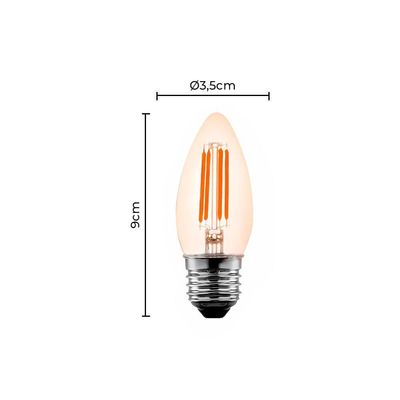 Lâmpada Led Nordecor Filamento Vela C35 4w E27 Bivolt 2400k Branco Quente 1046