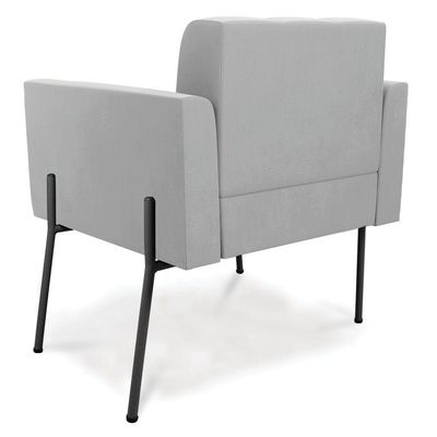 Poltrona Pé De Ferro Preto Para Sala Kit 2 Elisa Suede Cinza D03 - D'rossi