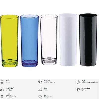 Conjunto 5 Copos Long Drink Gin Eventos Festas 330ml Boccati Cor:verde