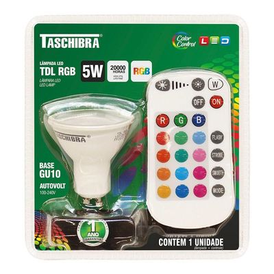 Lâmpada Led Dicroica Mr16 5w Rgb Colorida Bivolt Taschibra