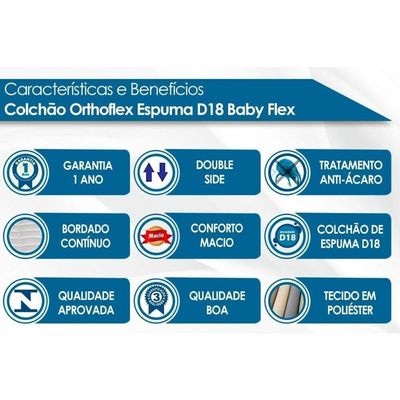Colchão do Bebê D18 Baby Flex Infantil - 70x130x10 - Orthoflex