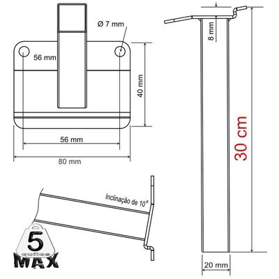 Suporte Refletor Inclinado Parede Braço 30 Cm Preto