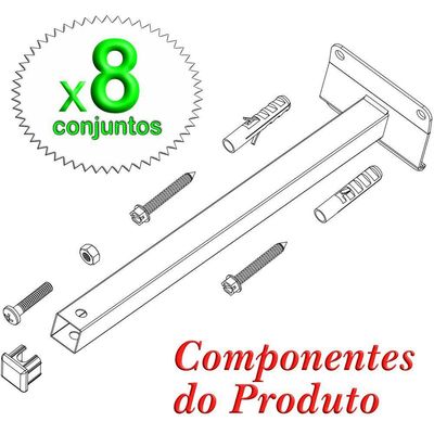08 Suportes Refletor Base Inclinada Braço 70 Cm 08 Cj - Branco