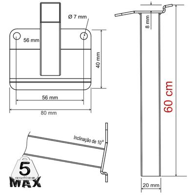 Suporte Refletor Inclinado Parede Braço 60 Cm Branco