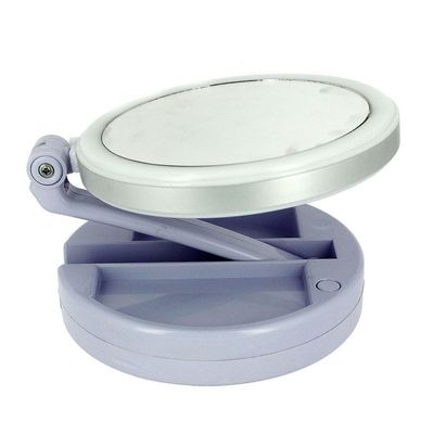 Espelho De Aumento 10X Com Luz De Iluminação Led De Mesa Dobrável E Articulável Redondo