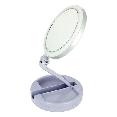 Espelho De Aumento 10X Com Luz De Iluminação Led De Mesa Dobrável E Articulável Redondo