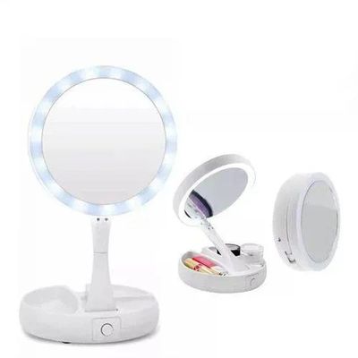 Espelho Mesa Dupla Face Luz Led Com Aumento 10X Maquiagem Redondo