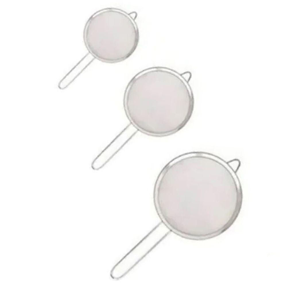 Peneira Coador Fruta Suco Kit 3 Peças Preparaçao Cozinha Casa Bar Utensilio Cocçao