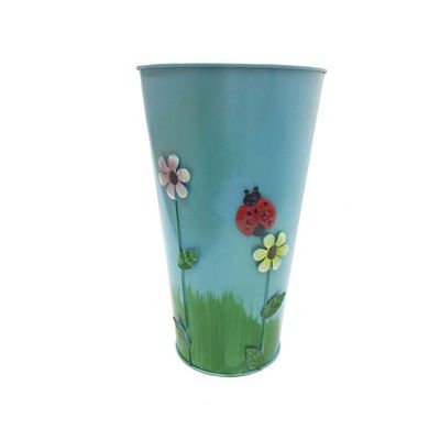 Vaso Balde De Ferro Jardim Joaninha Flor Azul (Sybo-G8)