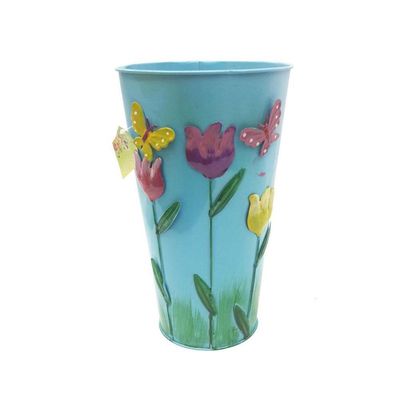 Vaso Enfeite Jardim Quintal Borboleta Flor De Ferro Azul
