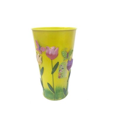 Vaso Enfeite Jardim Quintal Borboleta Flor De Ferro Amarelo