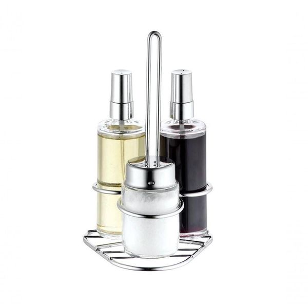 Galheteiro De Vidro Spray Base Inox Kit Saleiro Vinagre Azeite Galheta Vinagreiro Azeiteiro