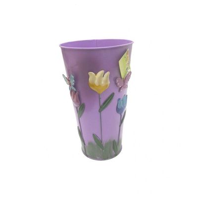 Vaso Enfeite Jardim Quintal Borboleta Flor De Ferro Lilas
