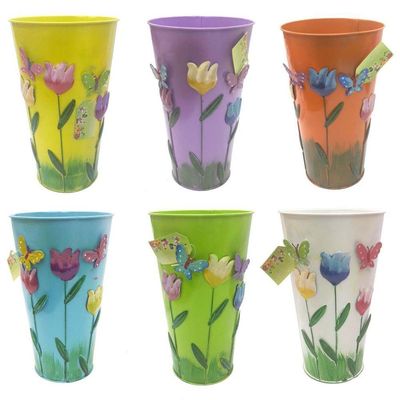 Vaso Enfeite Jardim Quintal Borboleta Flor De Ferro Lilas