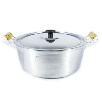Caçarola Panela Reta Alumínio Polido Alça Madeira 18cm