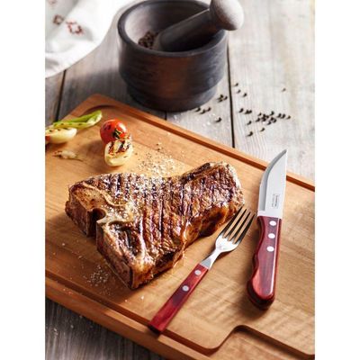 Jogo De Talheres Jumbo Para Churrasco Em Aço Inox Com Cabo Vermelho Polywood 4 Peças