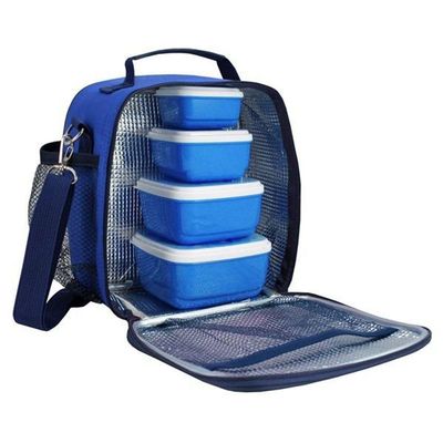 Conjunto Pote Para Lanche De 4 Peças E Lancheira Térmica Filhotinhos Azul