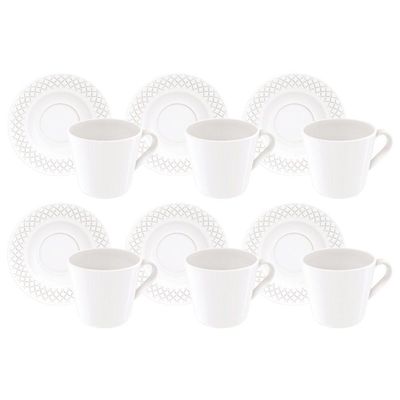 Kit Xícara Pires Chá Tramontina Ingrid Porcelana Decorada 185ml 12 Peças Tramontina