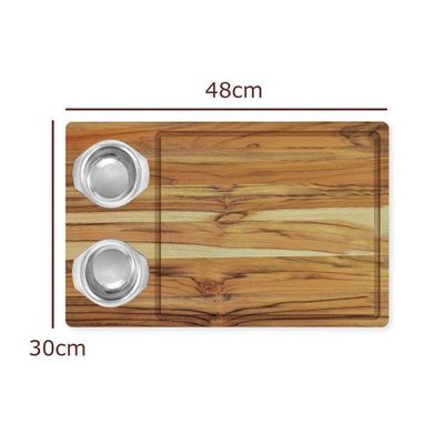 Tábua De Madeira Teca Para Churrasco Com 2 Potes Inox - Stolf
