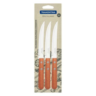Conjunto De Facas Para Churrasco Dynamic Com Lâminas Em Aço Inox E Cabos De Madeira Natur