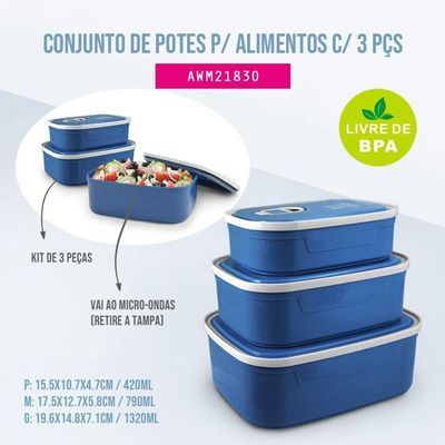 Conjunto De Pote P- Alimentos C- 3 Pcs Concept Mais Azul