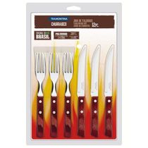 Jogo De Talheres Para Churrasco Em Aço Inox Com Cabo Vermelho Polywood 12 Peças